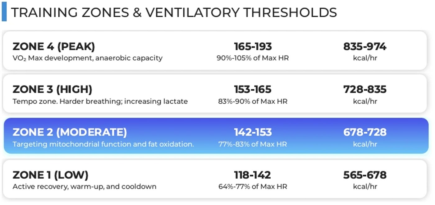 Personalized heart rate training zones chart