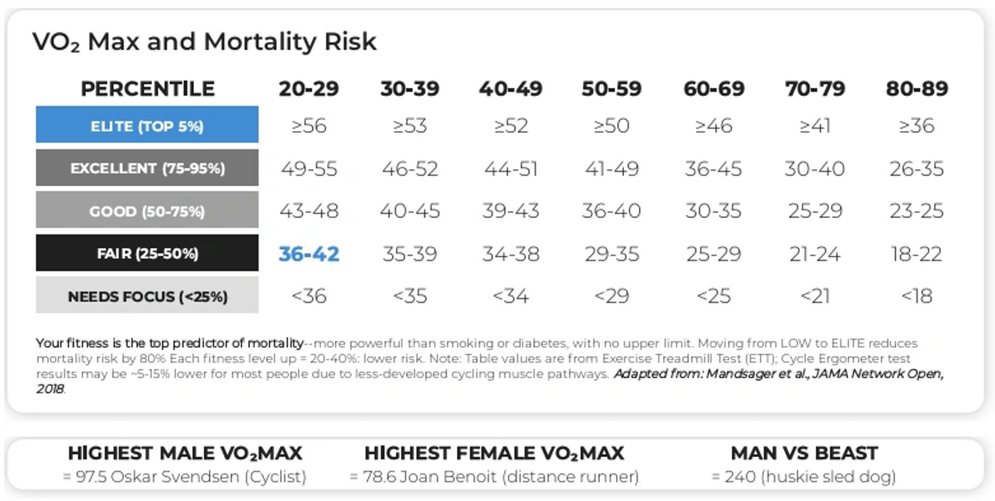 VO2 Max and all-cause mortality risk chart